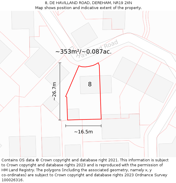 8, DE HAVILLAND ROAD, DEREHAM, NR19 2XN: Plot and title map