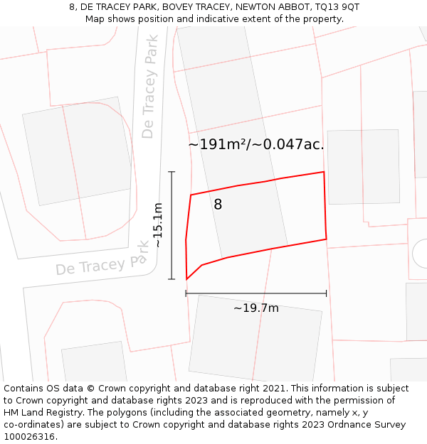 8, DE TRACEY PARK, BOVEY TRACEY, NEWTON ABBOT, TQ13 9QT: Plot and title map