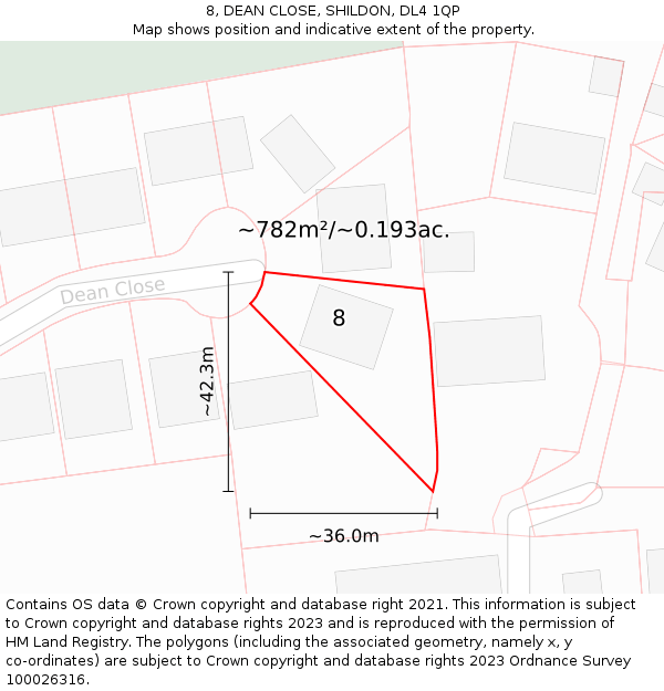 8, DEAN CLOSE, SHILDON, DL4 1QP: Plot and title map
