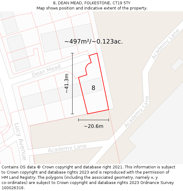 8, DEAN MEAD, FOLKESTONE, CT19 5TY: Plot and title map
