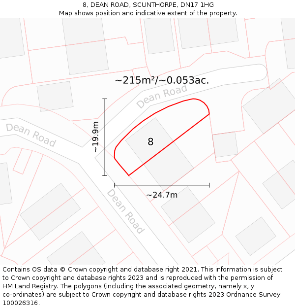 8, DEAN ROAD, SCUNTHORPE, DN17 1HG: Plot and title map
