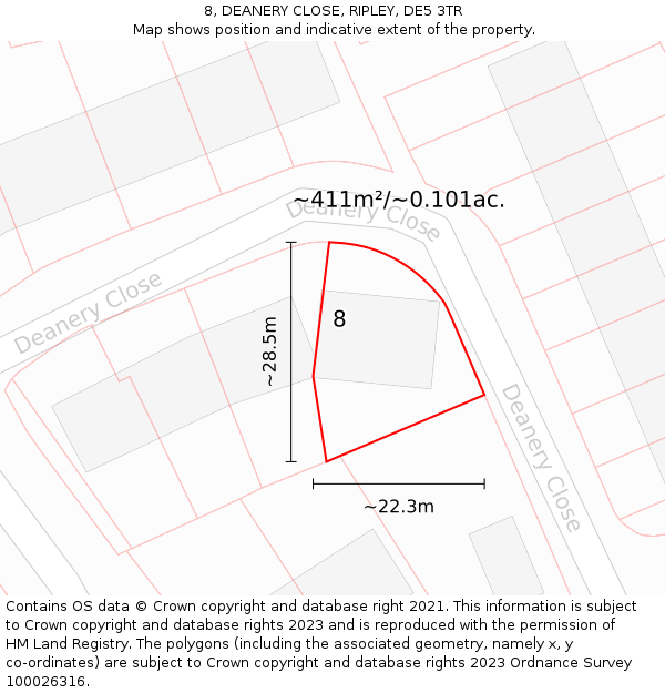 8, DEANERY CLOSE, RIPLEY, DE5 3TR: Plot and title map