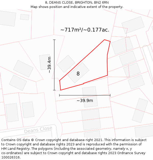 8, DEANS CLOSE, BRIGHTON, BN2 6RN: Plot and title map