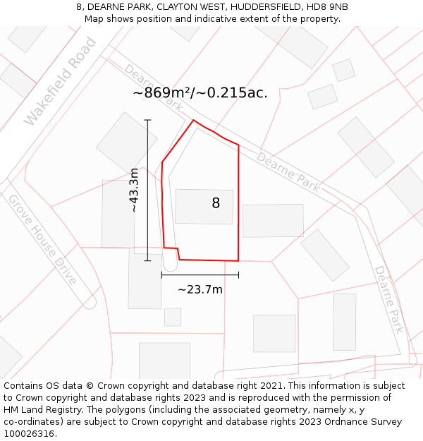 8, DEARNE PARK, CLAYTON WEST, HUDDERSFIELD, HD8 9NB: Plot and title map