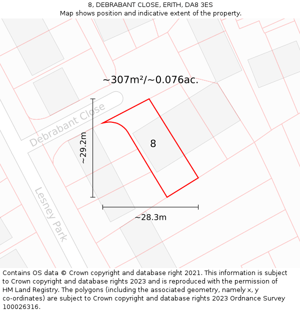 8, DEBRABANT CLOSE, ERITH, DA8 3ES: Plot and title map