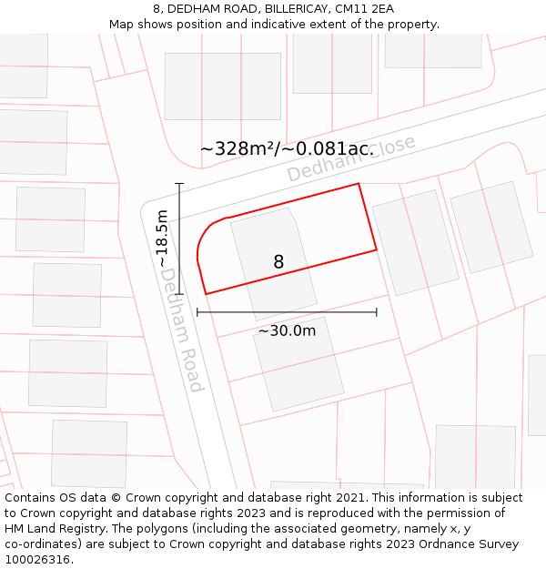 8, DEDHAM ROAD, BILLERICAY, CM11 2EA: Plot and title map