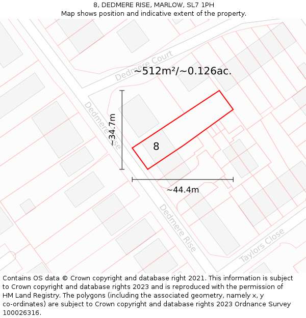 8, DEDMERE RISE, MARLOW, SL7 1PH: Plot and title map
