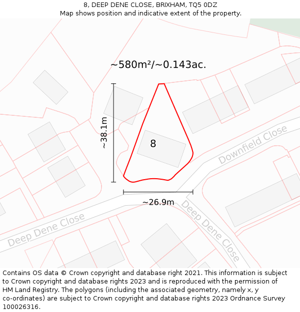 8, DEEP DENE CLOSE, BRIXHAM, TQ5 0DZ: Plot and title map