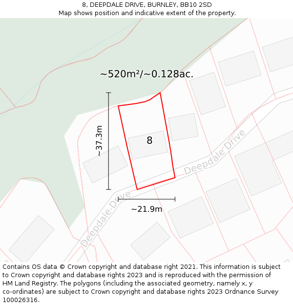 8, DEEPDALE DRIVE, BURNLEY, BB10 2SD: Plot and title map