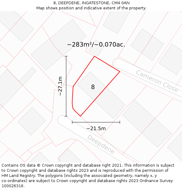 8, DEEPDENE, INGATESTONE, CM4 0AN: Plot and title map