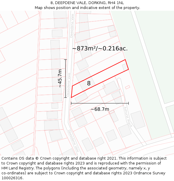 8, DEEPDENE VALE, DORKING, RH4 1NL: Plot and title map