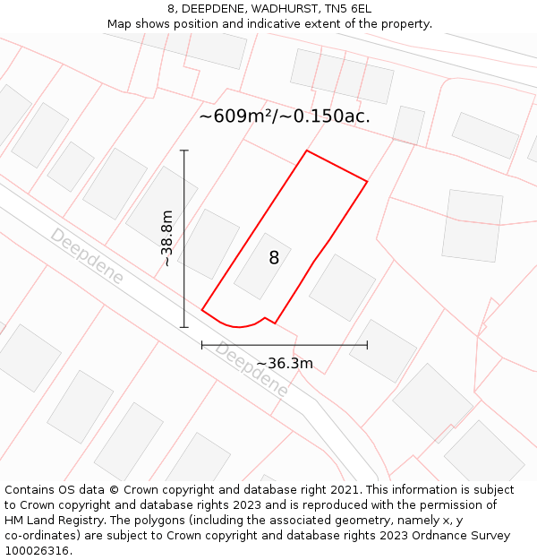 8, DEEPDENE, WADHURST, TN5 6EL: Plot and title map