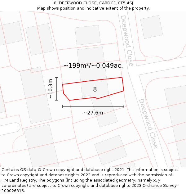 8, DEEPWOOD CLOSE, CARDIFF, CF5 4SJ: Plot and title map