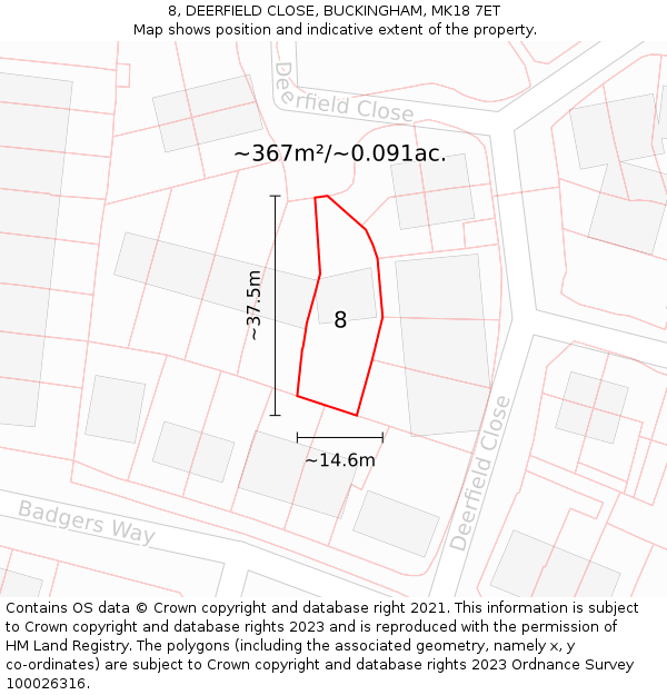 8, DEERFIELD CLOSE, BUCKINGHAM, MK18 7ET: Plot and title map