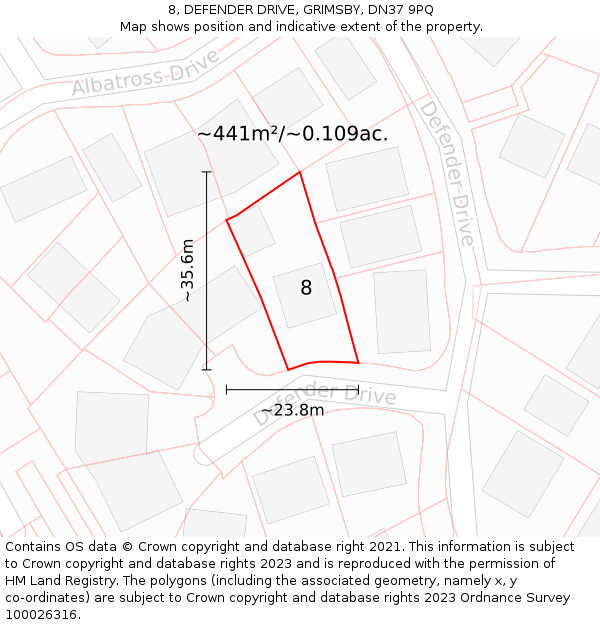 8, DEFENDER DRIVE, GRIMSBY, DN37 9PQ: Plot and title map