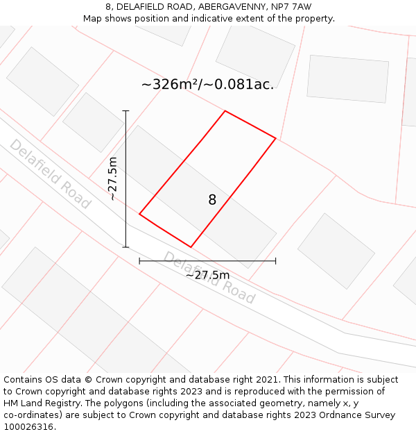 8, DELAFIELD ROAD, ABERGAVENNY, NP7 7AW: Plot and title map