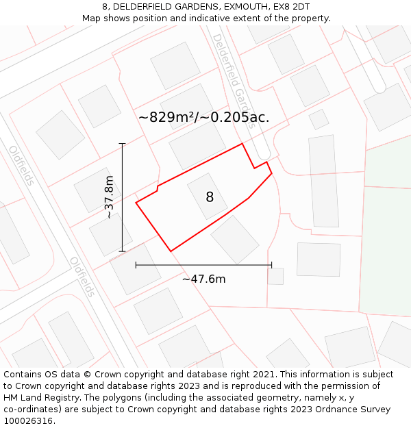 8, DELDERFIELD GARDENS, EXMOUTH, EX8 2DT: Plot and title map