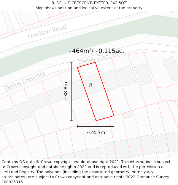 8, DELIUS CRESCENT, EXETER, EX2 5QZ: Plot and title map