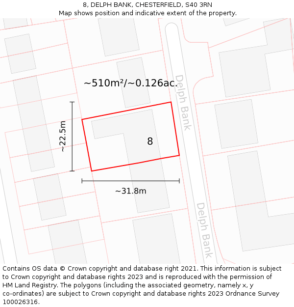 8, DELPH BANK, CHESTERFIELD, S40 3RN: Plot and title map