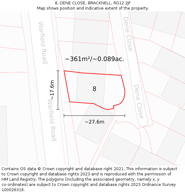 8, DENE CLOSE, BRACKNELL, RG12 2JF: Plot and title map