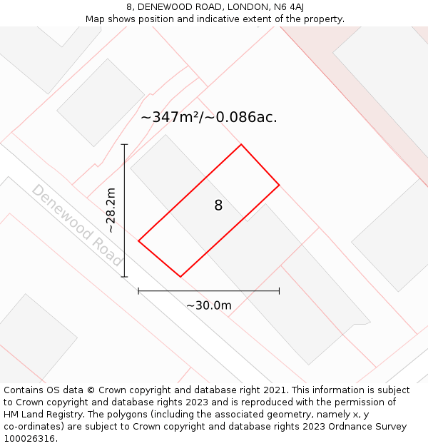 8, DENEWOOD ROAD, LONDON, N6 4AJ: Plot and title map