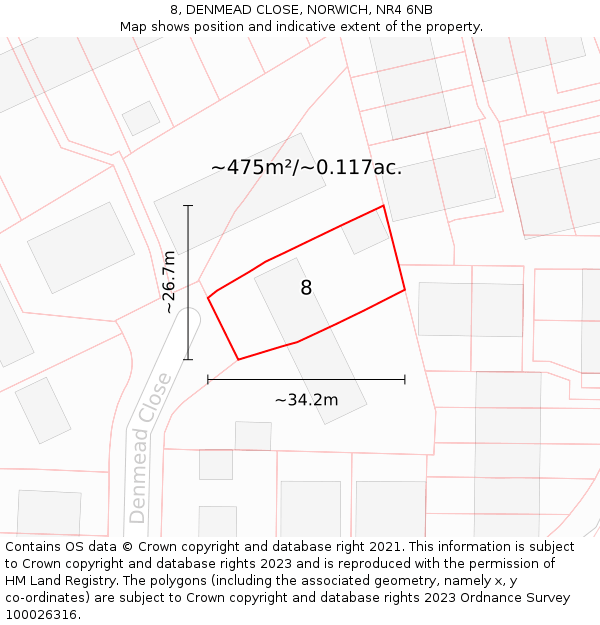 8, DENMEAD CLOSE, NORWICH, NR4 6NB: Plot and title map