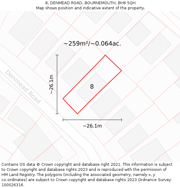 8, DENMEAD ROAD, BOURNEMOUTH, BH6 5QH: Plot and title map