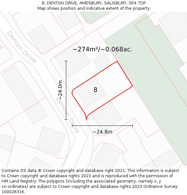 8, DENTON DRIVE, AMESBURY, SALISBURY, SP4 7DP: Plot and title map
