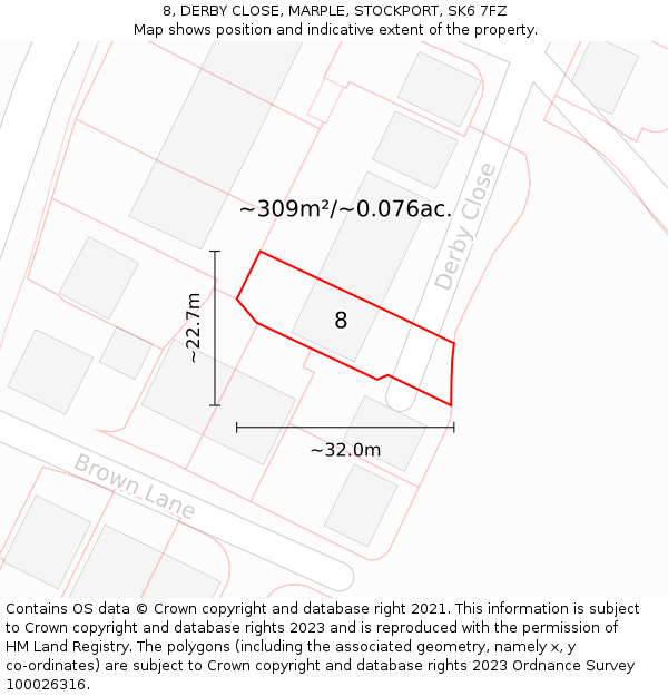 8, DERBY CLOSE, MARPLE, STOCKPORT, SK6 7FZ: Plot and title map