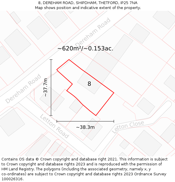 8, DEREHAM ROAD, SHIPDHAM, THETFORD, IP25 7NA: Plot and title map