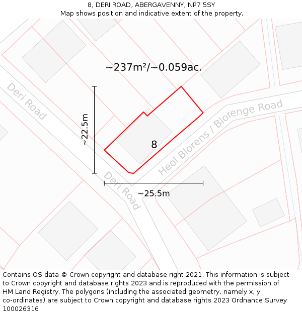 8, DERI ROAD, ABERGAVENNY, NP7 5SY: Plot and title map