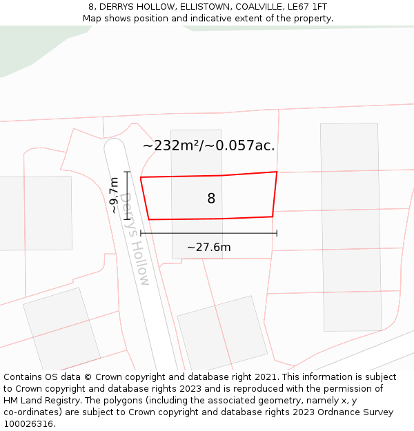 8, DERRYS HOLLOW, ELLISTOWN, COALVILLE, LE67 1FT: Plot and title map