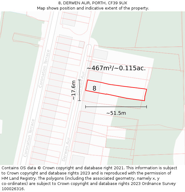 8, DERWEN AUR, PORTH, CF39 9UX: Plot and title map