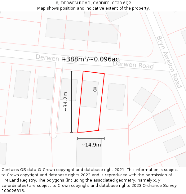 8, DERWEN ROAD, CARDIFF, CF23 6QP: Plot and title map