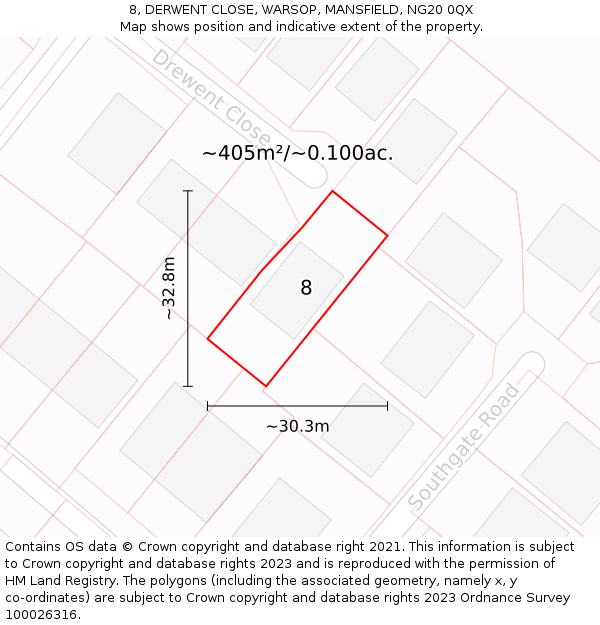 8, DERWENT CLOSE, WARSOP, MANSFIELD, NG20 0QX: Plot and title map