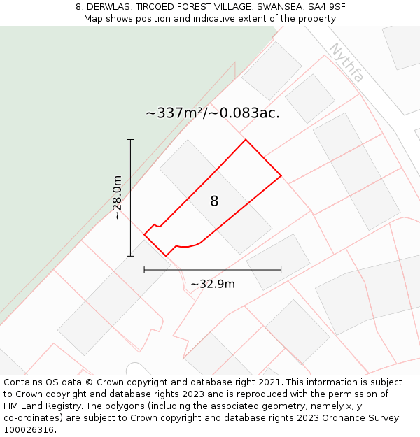 8, DERWLAS, TIRCOED FOREST VILLAGE, SWANSEA, SA4 9SF: Plot and title map