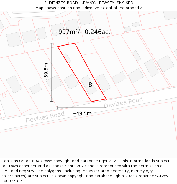 8, DEVIZES ROAD, UPAVON, PEWSEY, SN9 6ED: Plot and title map