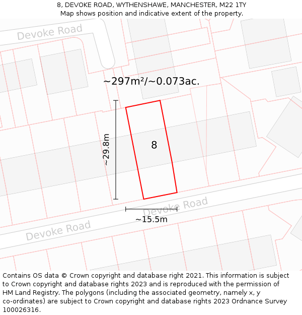 8, DEVOKE ROAD, WYTHENSHAWE, MANCHESTER, M22 1TY: Plot and title map