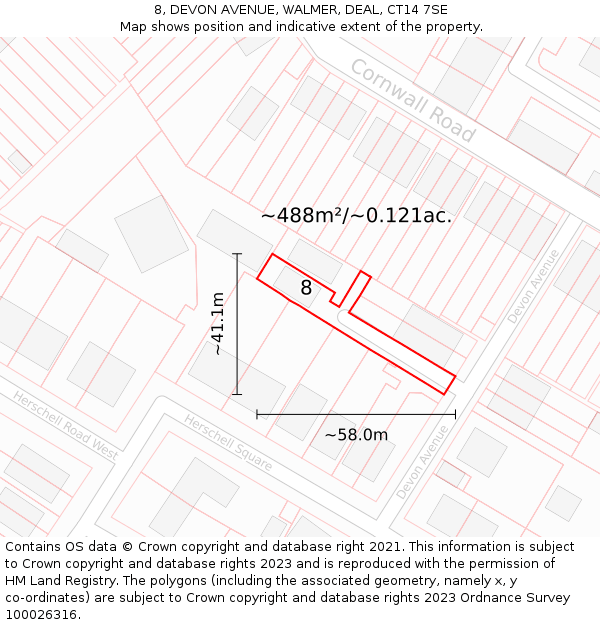 8, DEVON AVENUE, WALMER, DEAL, CT14 7SE: Plot and title map