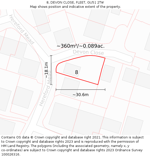 8, DEVON CLOSE, FLEET, GU51 2TW: Plot and title map