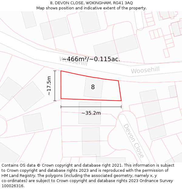 8, DEVON CLOSE, WOKINGHAM, RG41 3AQ: Plot and title map