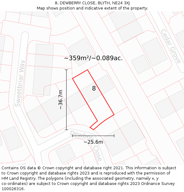 8, DEWBERRY CLOSE, BLYTH, NE24 3XJ: Plot and title map