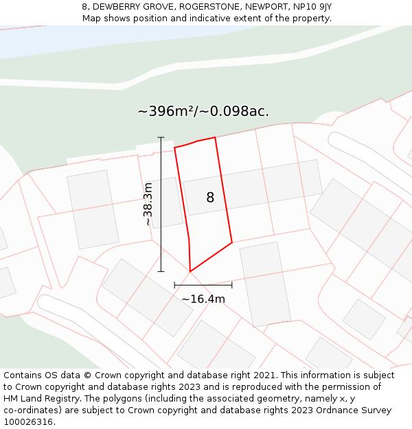 8, DEWBERRY GROVE, ROGERSTONE, NEWPORT, NP10 9JY: Plot and title map
