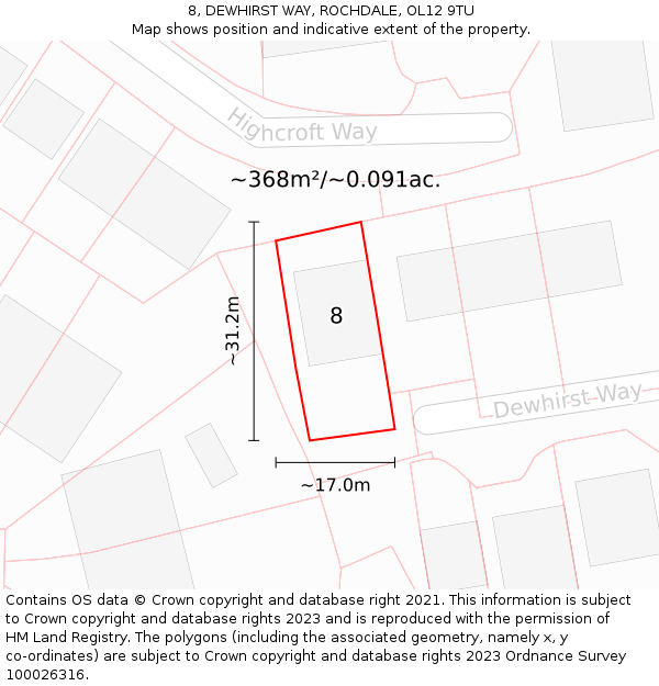 8, DEWHIRST WAY, ROCHDALE, OL12 9TU: Plot and title map