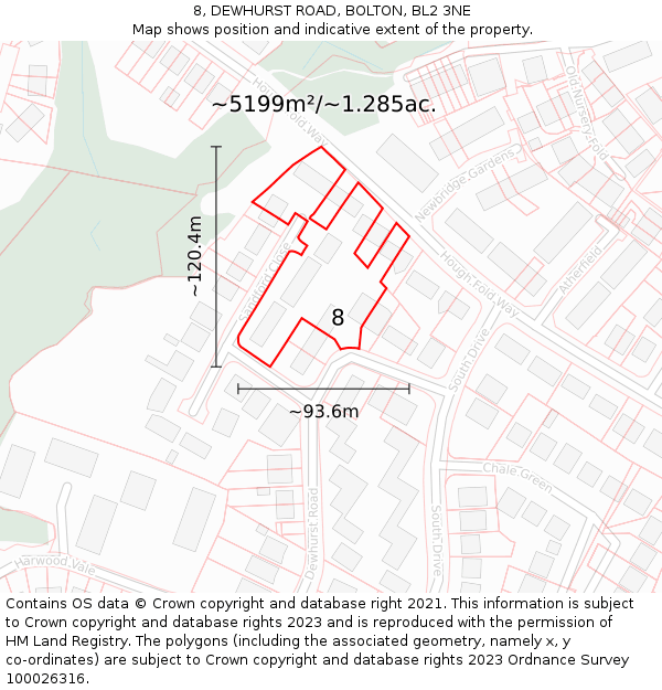8, DEWHURST ROAD, BOLTON, BL2 3NE: Plot and title map