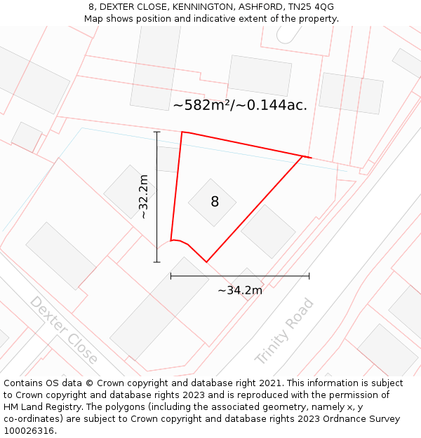 8, DEXTER CLOSE, KENNINGTON, ASHFORD, TN25 4QG: Plot and title map