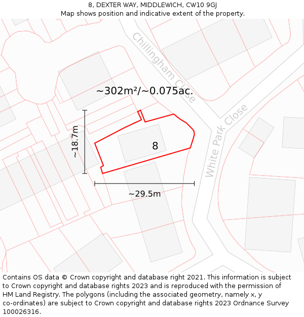 8, DEXTER WAY, MIDDLEWICH, CW10 9GJ: Plot and title map