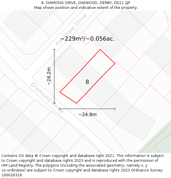 8, DIAMOND DRIVE, OAKWOOD, DERBY, DE21 2JP: Plot and title map