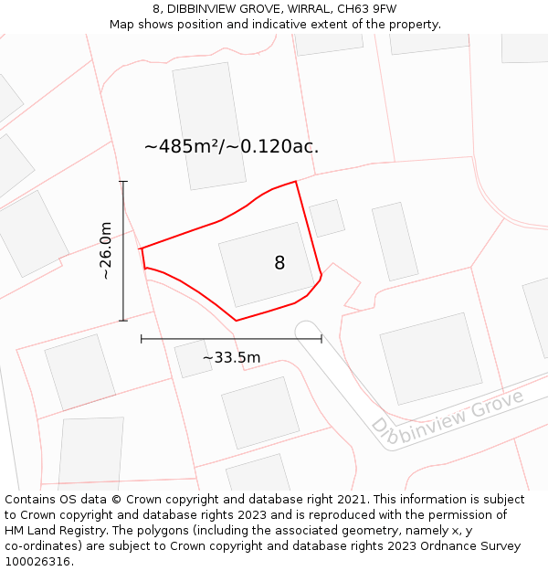 8, DIBBINVIEW GROVE, WIRRAL, CH63 9FW: Plot and title map