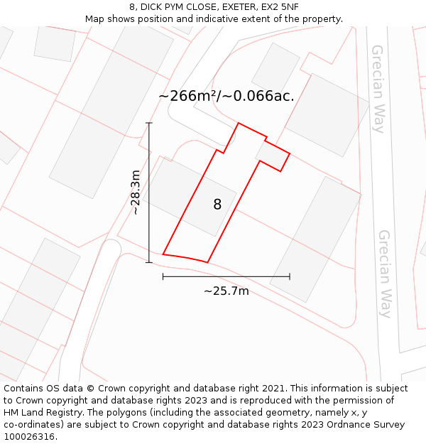 8, DICK PYM CLOSE, EXETER, EX2 5NF: Plot and title map